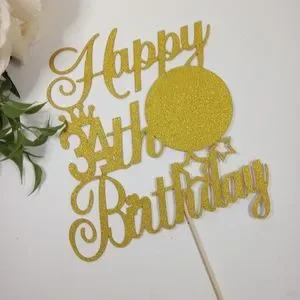 Party Supplies | Gold Glitter Happy 34th Birthday Cake Topper 34th ...
